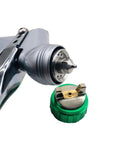 Close-up of Pro Grade Mini Pneumatic Paint Spray Gun With HVLP Airbrush Setup and 1.2mm nozzle for automotive touch ups.