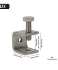 Stainless Steel C Clamps For Welding And DIY Woodworking Crafts 20mm silver metal clamp tool with M6 threaded hole and size details.