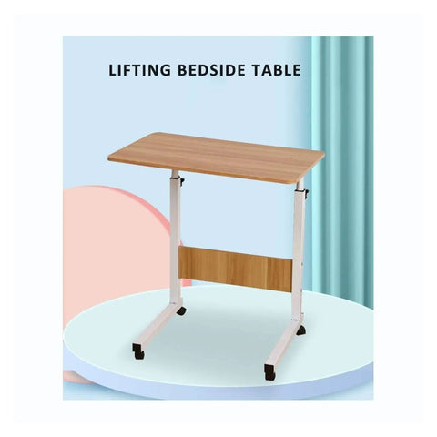 Smooth Rolling Mobile Laptop Stand With Hella Spacious Top And Adjustable Height Portable Overbed Desk For Beds Sofas Or Wheelchairs Solid Home Office Flex with lifting bedside design and wooden top.