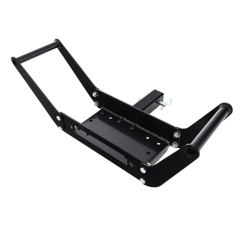 Winch Cradle For 2 Inch Receiver Hitch Built To Handle 8K To 12K Winches, Roller Fairlead Plate, Steel Construction, Rear View