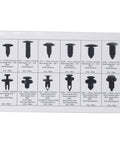 Rig Ready Black Nylon Push Type Retainer Clip Assortment Kit For Auto Bumper Fender Liner Trim Panel Fasteners, various sizes and types.