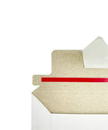 Close-up of adhesive seal on a 22 Pack White Rigid Mailers 9.25 X 11.5 Inches Heavy Duty Cardboard Mailers That Keep Your Flat Stuff Flat
