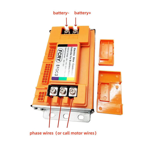 Beefy Universal 36V To 84V 2000W Brushless Sine Controller for E Bikes and Scooters with orange casing and connection points.