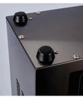 Close-up of Industrial Ultrasonic Cleaner With Digital Display And Six Liter Tank's top corners with rubber feet.