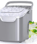 Countertop Ice Maker With Handle Portable Self Cleaning Ice Machine 26 Lbs Per Day 8 Cubes Ready In About 6 Minutes Great For Home Kitchen Bar Party Grey next to iced drink