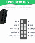 Diagram of 9 Pin Reset And Power Switch Board Adapter For Desktop PC Motherboard with 9/10-pin header layout