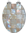 Elongated Resin Toilet Seat for Bathroom in iridescent shell design, suitable for most elongated toilets.