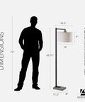 Black Floor Lamp With White Fabric Drum Shade, Three Way Dimmer, 60.75 Inch Tall Standing Light For Bedroom And Living Room next to silhouette illustrating dimensions