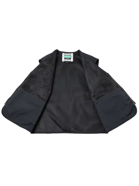 Kickass Lightweight Carpenter Work Vest For Electricians And Woodworkers Featuring Rock Solid Multi Pocket Layout In Classic Black inside view with mesh lining.
