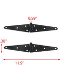 Premium Black Powder Coated Iron Strap Gate Hinges For Fences And Sheds, 6 Inch Heavy Duty Folding Hinge Kit showing dimensions.