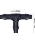 Drip Irrigation Tee Connectors Kit For 4/7 Inch Hose, showing dimensions, part of 100 Pack Garden Fittings