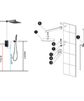 12 Inch Matte Black Shower System With Luxury Rain Mixer And Ceiling Rainfall Head Complete Shower Set With Brass Valve Rough In Trim Kit And Easy Install Boss Level Spa Worthy Bath Upgrade diagram