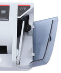 Close-up view of Mini Portable Money Counter Machine, Compact Bill Counter with open lid and interior details.