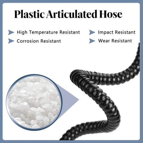 Plastic articulated hose showcasing high temperature and corrosion resistance, with smooth black design for efficient airflow.