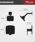 Deckard Matte Black Shower Faucet Set With Dope Multi Function Showerhead Square Modern Design Pressure Balance Single Handle Bathroom Fixtures LG897DAB dimensions illustration