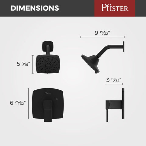 Deckard Matte Black Shower Faucet Set With Dope Multi Function Showerhead Square Modern Design Pressure Balance Single Handle Bathroom Fixtures LG897DAB dimensions illustration