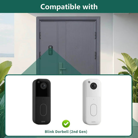 Blink Video Doorbell 2nd Gen shown with compatible no drill wall bracket mount for secure installation on door.