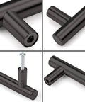 Close-up of 2 Pack Round Bar Cabinet Pulls Matte Black Finish Euro Style T Bar Handles With 3 Inch Center To Center Mounting