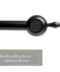 Spout of Pot Filler Faucet Wall Mount Black Kitchen Faucet With 24 Inch Extendable Swing Arm, showing high flow rate design.