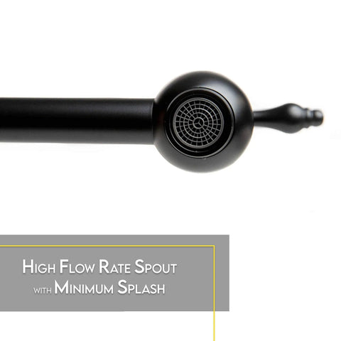 Spout of Pot Filler Faucet Wall Mount Black Kitchen Faucet With 24 Inch Extendable Swing Arm, showing high flow rate design.