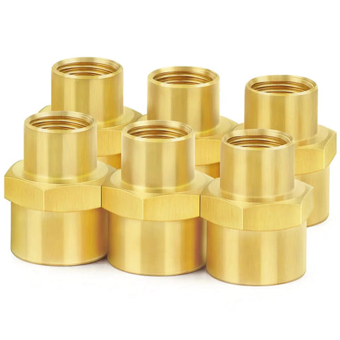 Beefy Brass Pipe Fitting Reducer Hex Coupling 1/2 Inch NPT Female To 1/4 Inch NPT Female Adapter Six Pack For Plumbing