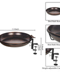 Deck Mounted Metal Bird Bath With Adjustable Steel Clamp For Railings And Balconies No Fuss Lightweight Detachable Bowl Weatherproof Rust Resistant Stand