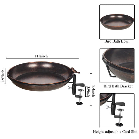Deck Mounted Metal Bird Bath With Adjustable Steel Clamp For Railings And Balconies No Fuss Lightweight Detachable Bowl Weatherproof Rust Resistant Stand