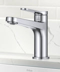 Indy Single Handle One Hole Bathroom Sink Faucet In Brushed Gold With Solid Brass Build And Corrosion Resistant Finish For Leak Free Performance And No Fuss Smooth Temperature And Flow Control.