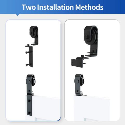 36 Inch Single Bifold Sliding Barn Door Hardware Kit with top and side mount installation methods shown
