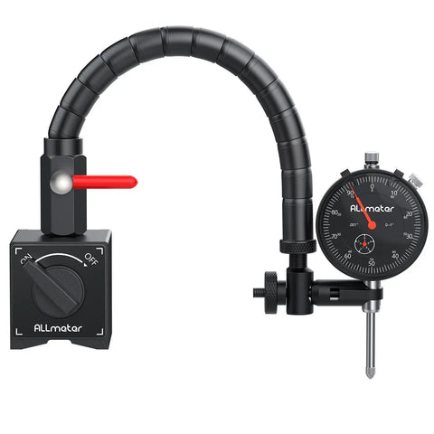 Dial Indicator Set With Magnetic Base 0 to 1 Inch Range 0.001 Inch Accuracy Heavy Duty Flexible Snake Arm Stand 176 Lbs