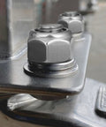 Close-up of installed 50 Pack M8 X 1.25 Nylon Insert Lock Nuts DIN 985 Black Zinc Plated Self Locking Hex Nylock Nuts Coarse Thread