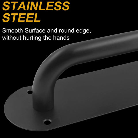 Close-up of 2 Pack Matte Black Door Handle Pull Plate Set For Barn Doors And Cabinets, showcasing smooth round edge design.