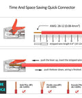 Diagram of 75 Piece Lever Wire Connector Kit For DIY Electrical Projects, showing AWG range and wire gauge compatibility.