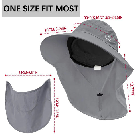 Sun Hat With Neck Flap And Detachable Face Cover, Wide Brim UPF 50 Plus Fishing Hat for Men and Women, dark gray, one-size fit