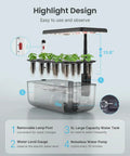 12 Pod Indoor Led Hydroponic System Kit With Self Watering 5L Reservoir Transparent Grow Station showing water level features