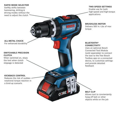 One Half Inch Brushless Hammer Drill And Driver Kit With Core 18v 4ah Battery featuring all-metal chuck and precision clutch.
