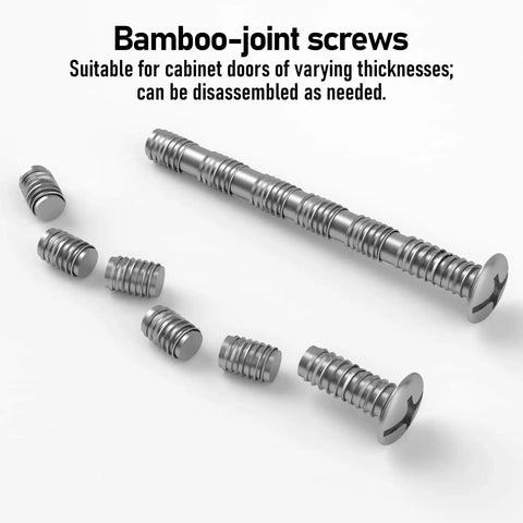 Bamboo-joint screws for Two Pack Brushed Gold Cabinet Knobs Set For Drawers And Doors, adaptable for varying door thicknesses.