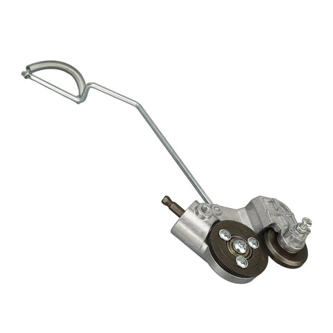 Heavy Duty Electric Drill Plate Cutter, Rugged Metal Shear Attachment, metallic design with handle for sheet metal cutting.