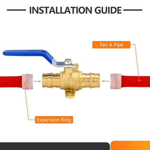 Installation of Two Pack Three Quarter Inch PEX A Expansion Ball Valve With Drop Ear Brass Shut Off For PEX A Pipes Red And Blue ASTM F1960