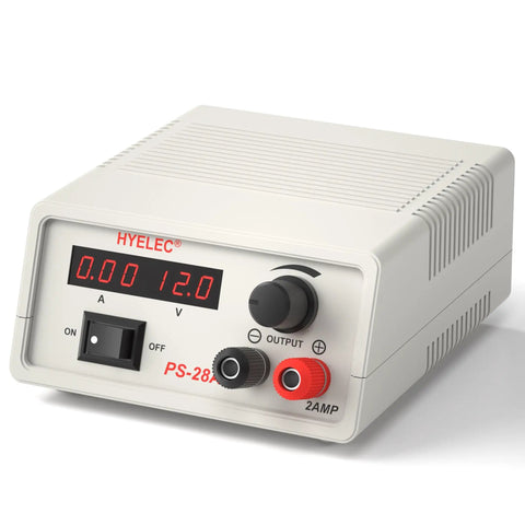 Adjustable DC Power Supply With Dual LCD Display Dope Benchtop Power Supply Regulated 3V To 12V Outputs PS-28A with controls visible