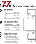 Diagram of double lip grease seal with dimensions and material info for Four Pack Trailer Axle Hub Grease Seals 1.719 ID By 2.565 OD With 2.25 Cotter Pins For 3500 Lbs EZ Lube Spindles And 5 Lug Hubs Fits 171255TB 010-019-00 473336.