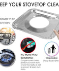 Hand holding a Disposable Stove Burner Liners Pack Of 50 Square 8.5 Inch Gas Rangetop Protectors Cooktop Covers Replacement.