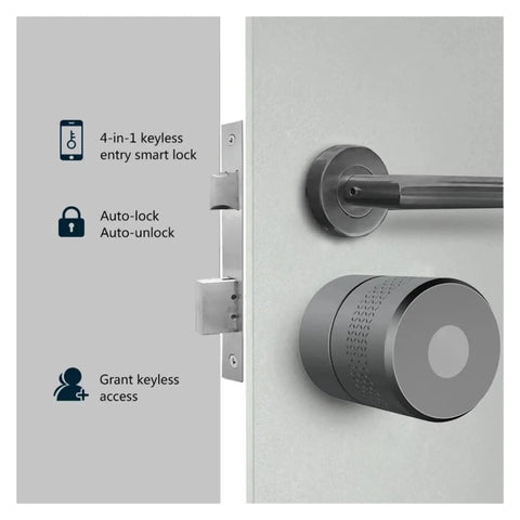 Slick Fingerprint Smart Lock For Front Door With Electronic Cylinder Motor And Keyless Entry System Hella Secure Biometric Access Control, showing features.