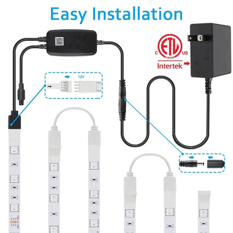 RGB Under Cabinet Lighting Kit With App Control And Remote, 10 Pcs 20Inch LED Strip Lights Total Sixteen Point Four Feet, ETL Power Adapter