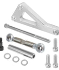 Premium Sbc Alternator Bracket Kit Fits Chevy 350 V8 Long Water Pump Serpentine Belt Setup Robust Silver Metal Heavy Duty Mounting Hardware Perfect For Hot Rods And Cams. silver aluminum alternator bracket kit with bolts, spacers, and washers