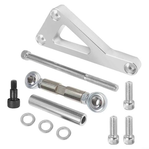 Premium Sbc Alternator Bracket Kit Fits Chevy 350 V8 Long Water Pump Serpentine Belt Setup Robust Silver Metal Heavy Duty Mounting Hardware Perfect For Hot Rods And Cams. silver aluminum alternator bracket kit with bolts, spacers, and washers