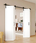 Bi Fold Barn Door Kit for 72 Inch Wide Openings 84 Inch Tall Finished White MDF Panels With Sliding Hardware Two Tracks For Four Doors