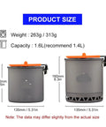 Image of 1.6L Camping Pot For Outdoor Cooking, Hiking And Picnics showing product size and dimensions