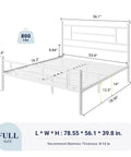 Built Tough Full Size Metal Bed Frame With Classic Headboard And Footboard In Crisp White, dimensions and details displayed.