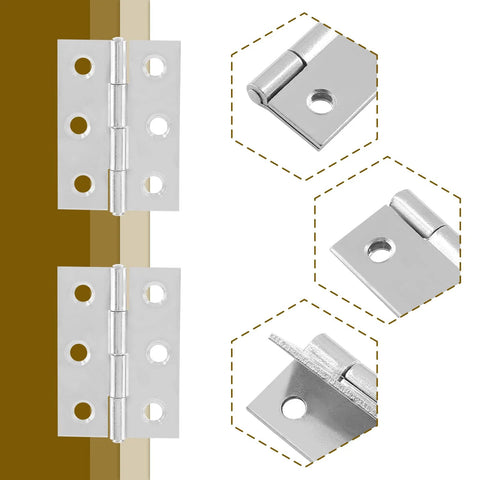 Suiwotin 2-inch stainless steel chrome butt hinges, 20-pack for cabinets and small wooden boxes (front view)